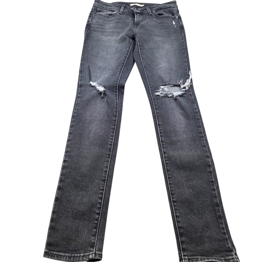 Levis 711 Jeans Womens 27 Black Skinny Stretch Denim Distressed